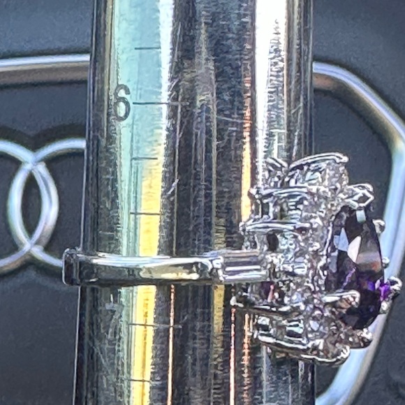 R42. Swarovski Amethyst Crystal Vintage Starbust design Silver Ring, 6.75 - Picture 7 of 9